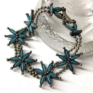 Vintage Turquoise and Silver Floral Bracelet